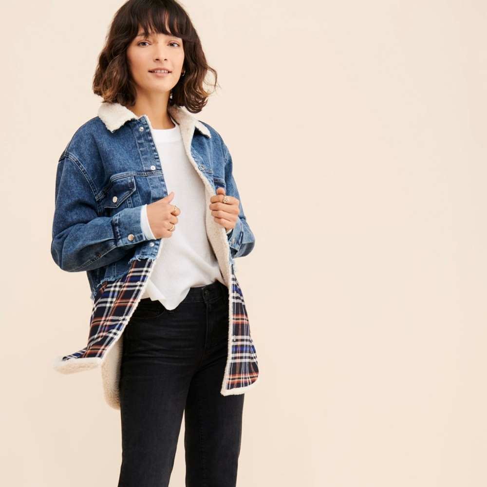 SISTER PAUL & JOE Denim Jacket with Sherpa Lining